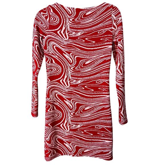 Zara Long Sleeve Sweatheart Neckline Bodycon Mini Dress Marble Print L Red White - Picture 2 of 7